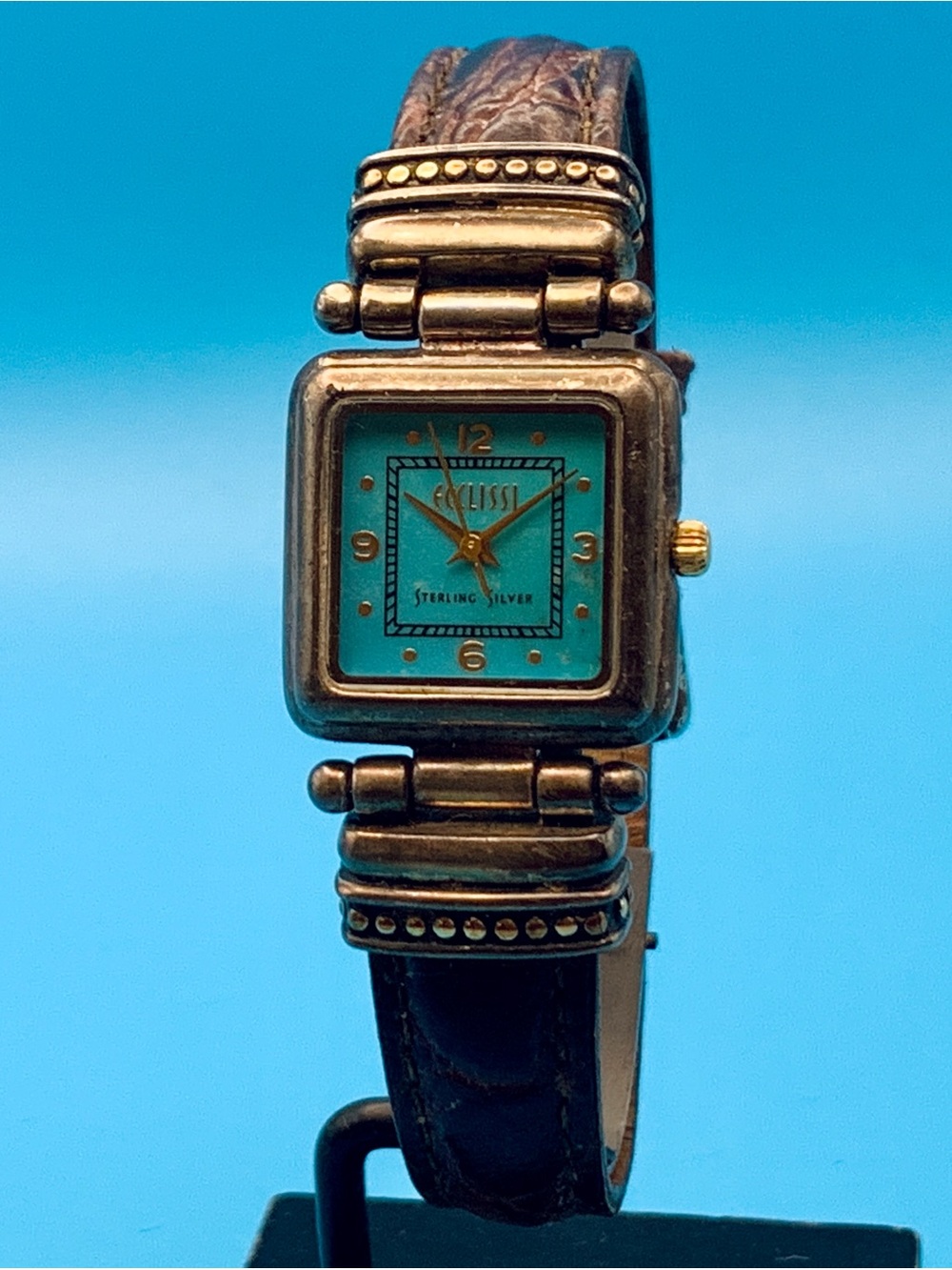 ECCLISSI Women’s Vintage Sterling Silver Wristwatch Turquoise Works New Battery